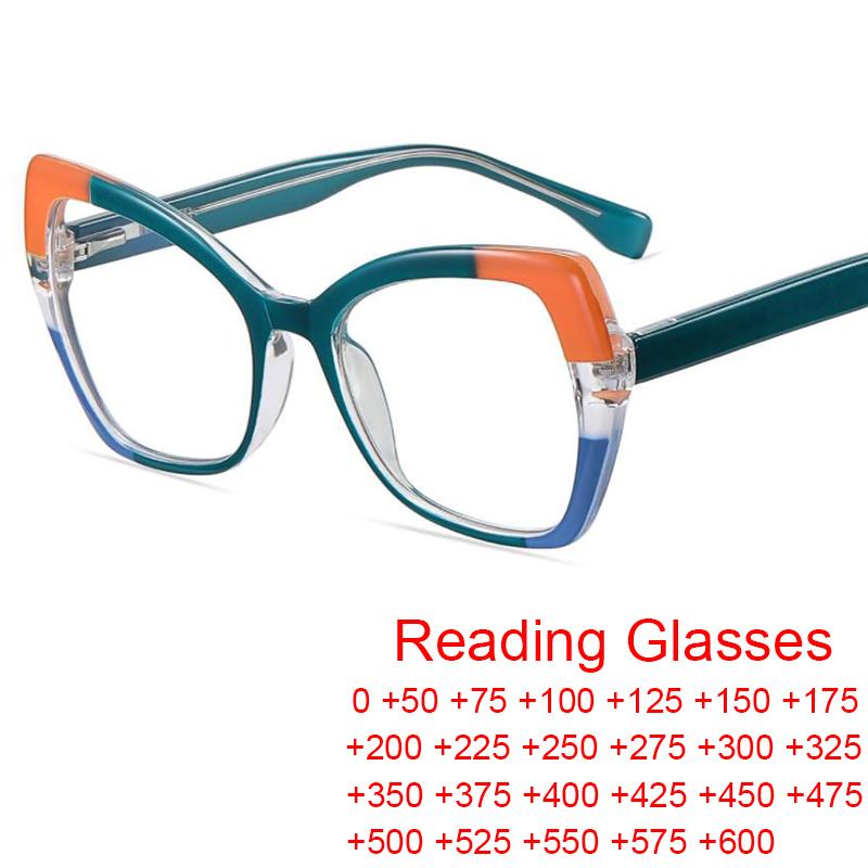 

Sunglasses 2022 Trendy Anti Blue Light Hyperopia Reading Glasses Women Fashion Computer Eyewear Optical Green Splicing Cat Eye TR90