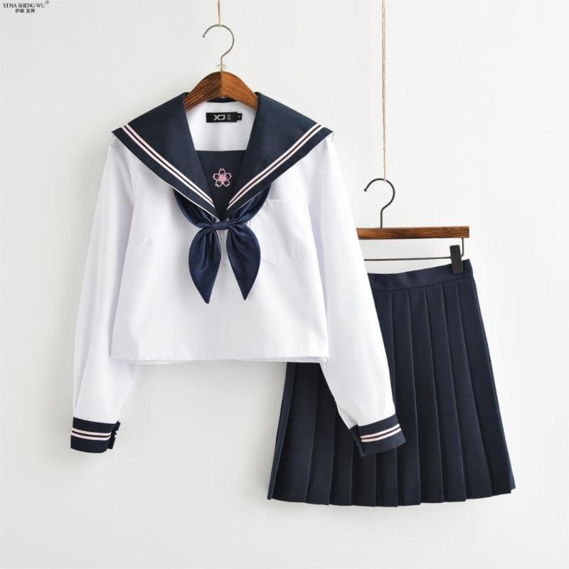 

Clothing Sets Arrival Japanese JK School Uniform Girls Sakura Embroideried Autumn High Women Novelty Sailor Suits Uniforms XXLClothing, Stocking