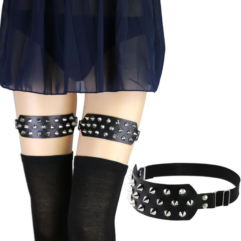 

Garters 1pcs Exotic Apparel Sexy PU Leather Garter Belt Elastic Leg E Girl Women Harness Goth Accessories Black Gothic Rivet Punk AnkletGart, Skin