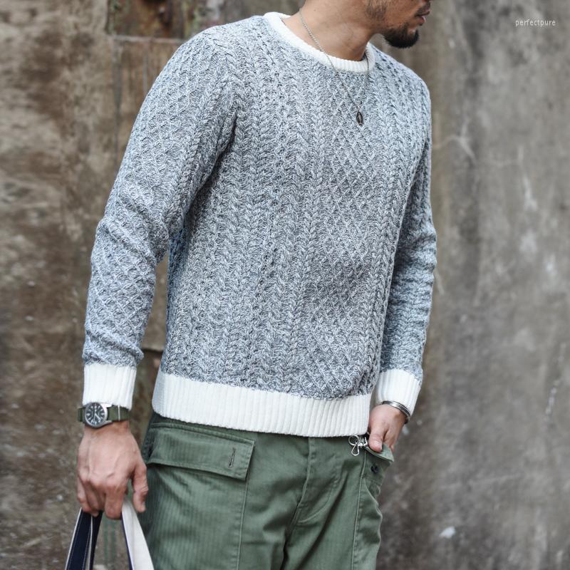 

Men' Sweaters Saucezhan Mens Sweater Pullovers Spliced Fisherman VINTAGE Winter Knit O-Neck Solid Perf22, Light grey