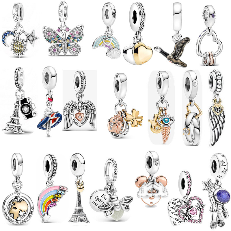 

New Fashion 925 Sterling Silver Charm Loose Beads Butterfly Rainbow Beaded Women's DIY Original Fit Pandora Bracelet Classic Tower Pendant Women's Jewelry Gift