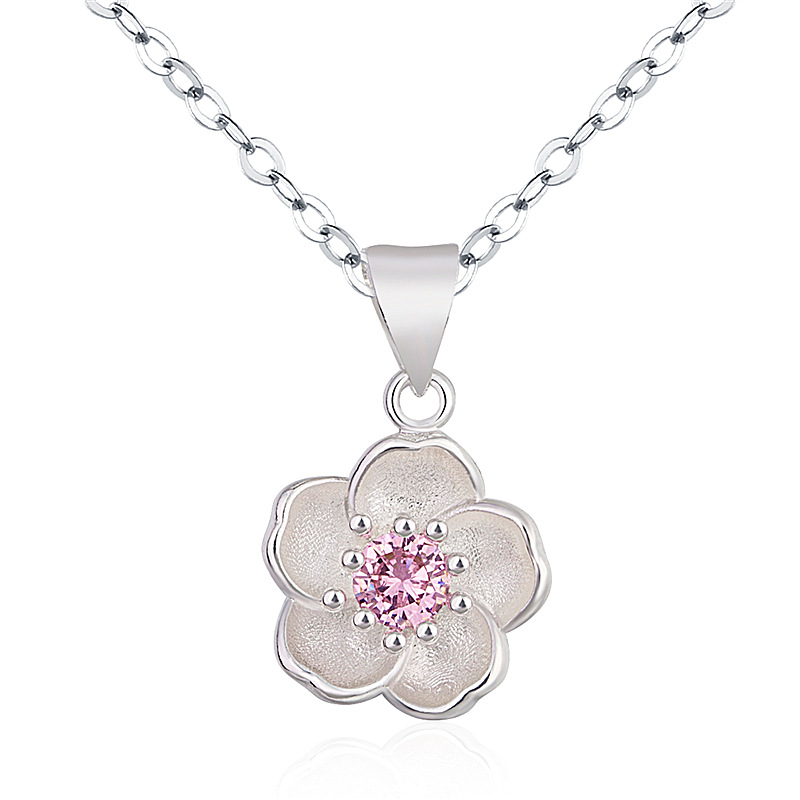 

Fresh and Simple Cherry Blossom Necklace Flower Chain Pink Purple Crystal Pendant Jewelry Ladies Necklace Cute Peach Blossom Pendant