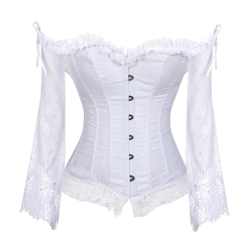 

Bridal Corset Tops for Women with Sleeves Style Victorian Retro Burlesque Lace Corset and Bustiers Wedding Vest Fashion White225T, 8127