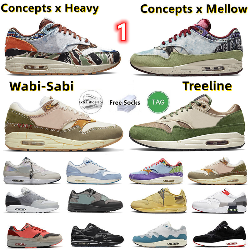 

Designer 1 87 Men Running Shoes Concepts x Far Out Heavy Mellow Blueprint Wabi-Sabi Treeline Patta x Aqua Noise Black Elephant UNC Bred womens Trainers Sports Sneakers, Color#3