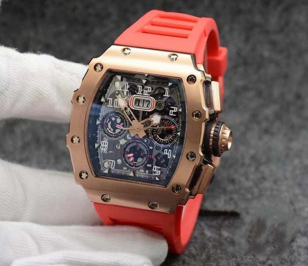 

mens watches automatic mechanical Men's watch hollow design high-end yellow rubber sports mineral scratch resistant glass fine steel case wine barrel wristwatches, Carton