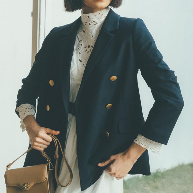 

Women' Suits & Blazers Chic Notched Collar Double Breasted Design Women Spring 2022 Fashion Elegant Tailored Coat Ol Office Ladies JacketWo, Dark blue