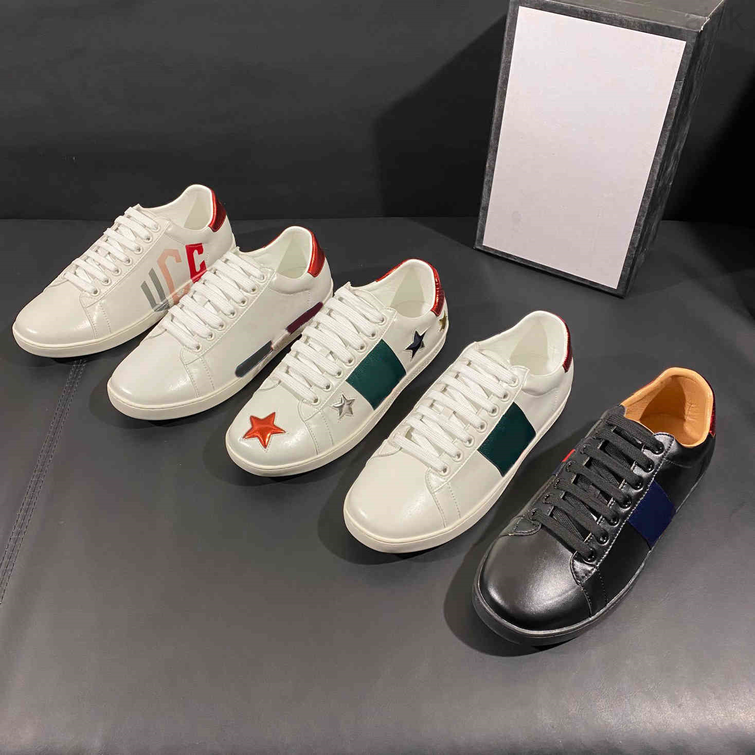 

Luxurys Designer Ace Shoes Men Women Sneakers Bee Chaussures Leather Trainers Embroidery Stripes Sneaker Walking Sports Shoe size 35-47, 21