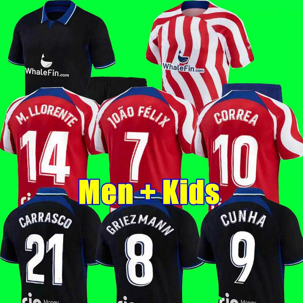 

FELIX soccer jersey 22 23 JOAO M. LLORENTE jersey SUAREZ Correa camiseta football shirts uniforms men kids kit Set GRIEZMANN R. DE PAUL, 22/23 home 1