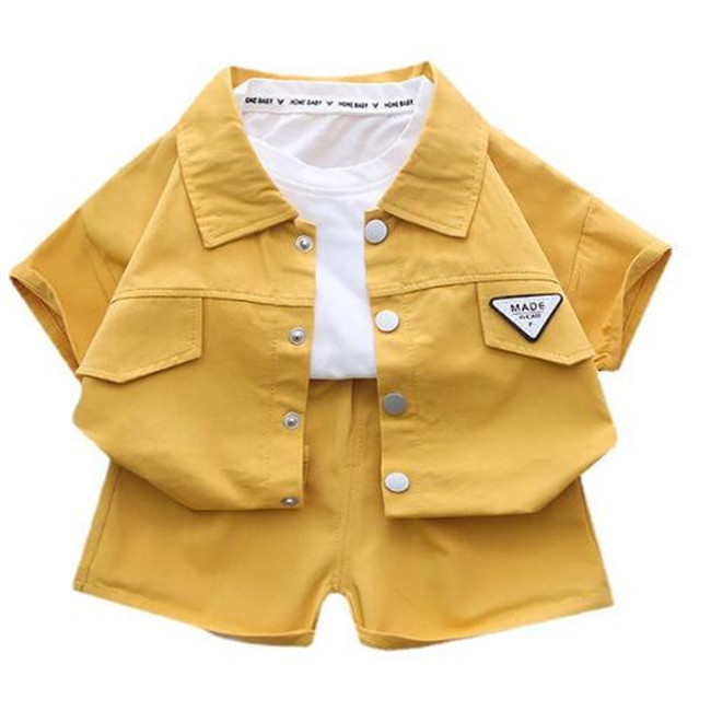 

Kids clothing sets summer baby clothes boys girls letters short sleeve lapel shirts shorts simple casual two piece suit, White