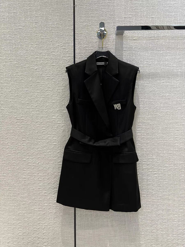 Mode noir costume Style couverture poitrine sans manches robe femmes haut de gamme qualité Minirobe revers ceinture taille pull jupe 2022