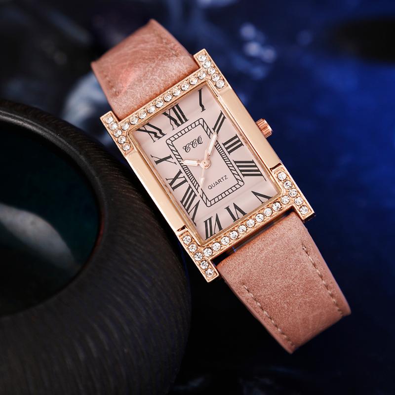 

Wristwatches Rome Casual Female Square WristWatch Leather Rhinestone Ladies Clock Women Dress Quartz Crystal Watch Couples Bracelet Watches, Brown