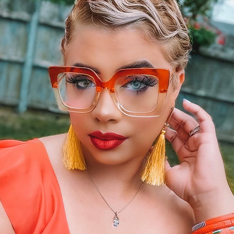

Fashion Sunglasses Frames Vintage Square Glasses Frame Champagne Orange Oversized Eyeglasses Female Pearl Decoration Optical Ey