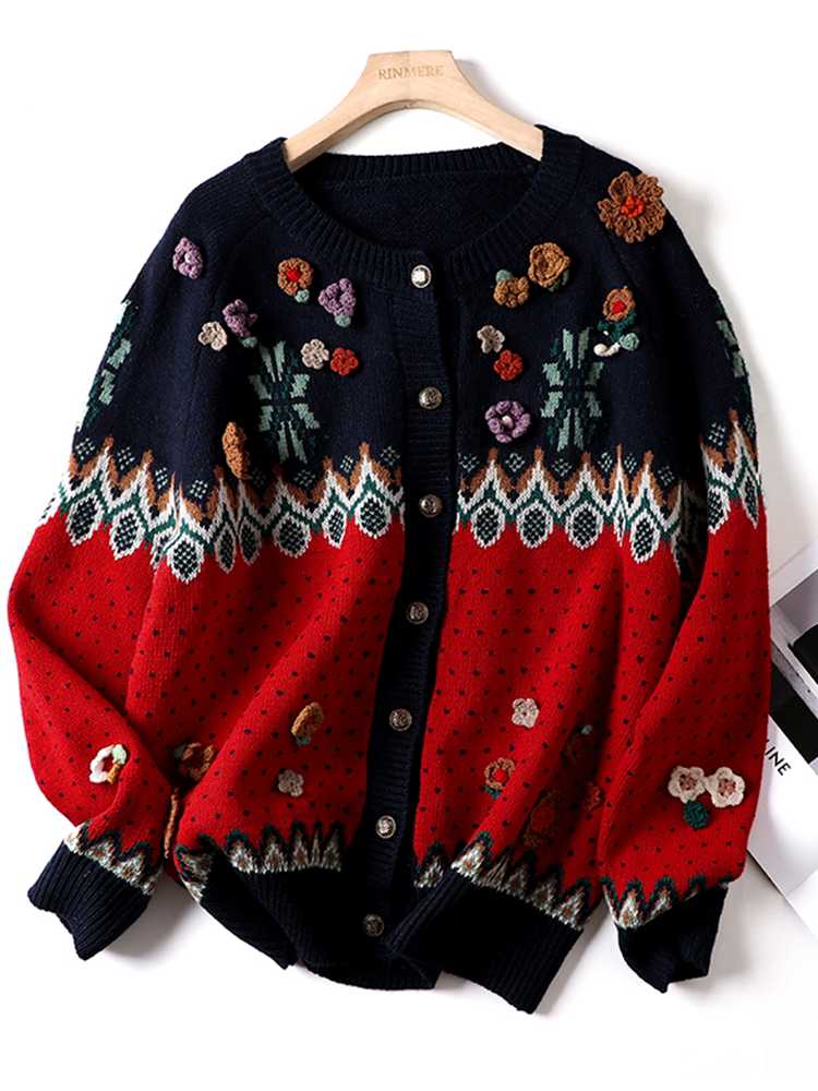 

Women's Knits & Tees Lamtrip Kawaii 2022 Autumn 3D Embroidery Stitch Knitted Cardigan Retro SweaterWomen's, Green