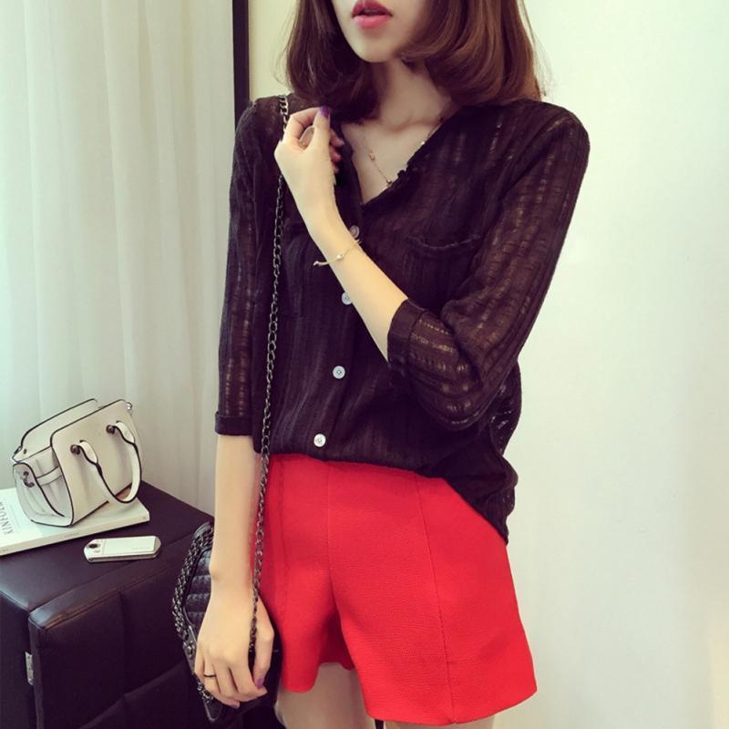 

Women Summer Temperament V-neck Cotton And Linen Loose Blouse Solid Color Vintage Casual Chiffon Tops Women' Blouses & Shirts, Black