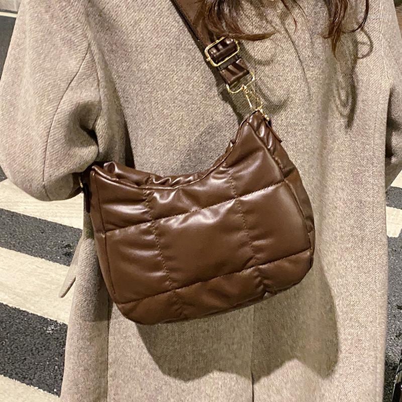 

Evening Bags Soft Pu Leather Women Shoulder Space Cotton Padded Crossbody Bag Small Quilted Hobo Handbag Lady Down Feather Messenger BagEven, White-only