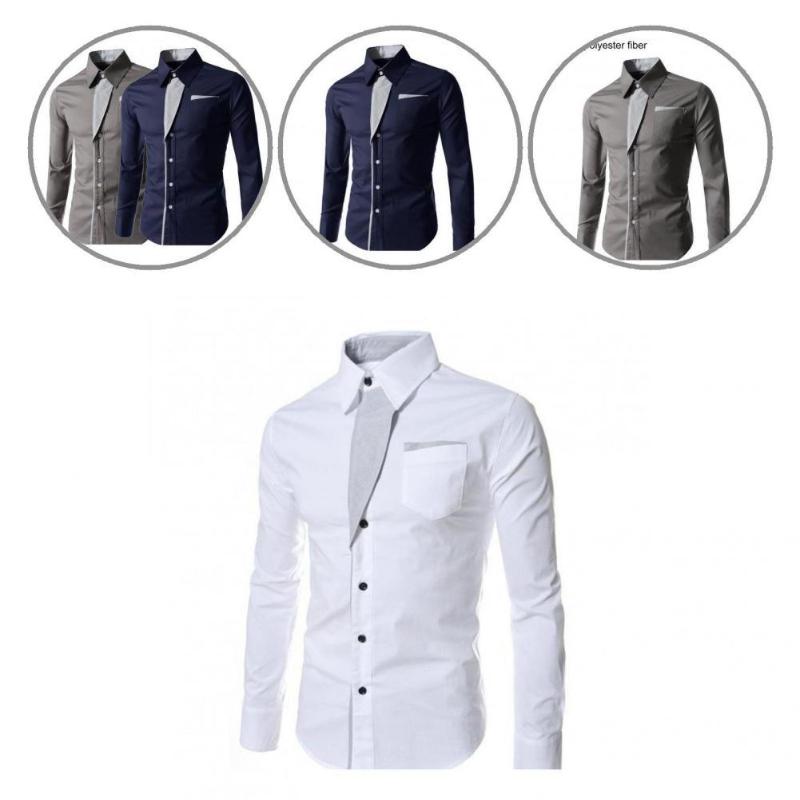 

Men's Dress Shirts Slim Stylish Turndown Collar Contrast Color Shirt Autumn Winter Men Top All Match For Daily Wear, Black