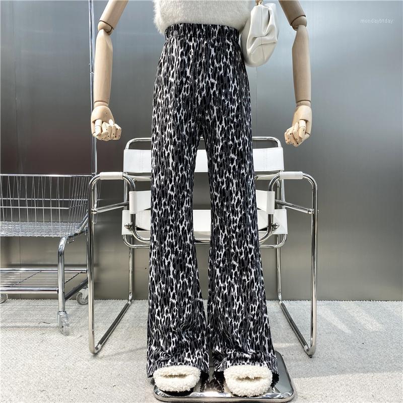 

Women' Pants & Capris Niche Design Comfortable Hanging Elastic Waist Leopard Print Casual Micro Retro Loose Straight Floor Mops Trousers, Gray