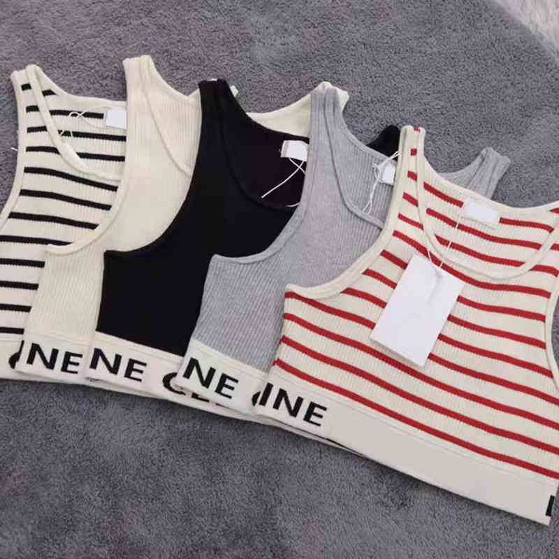 

CE Women's Tops Tees Tanks Camis spring and summer elastic sports leisure bottoming vest Stripe Black Gray apricot