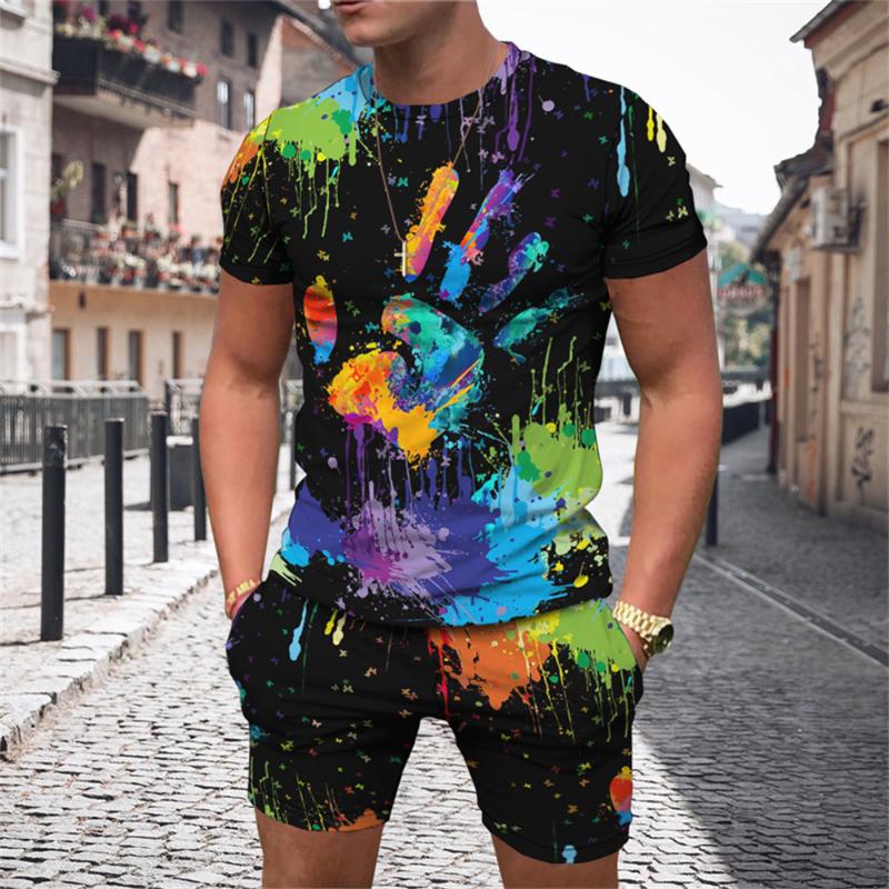 

Men's Tracksuits Men's Summer Short Sleeve T-shirts Shorts Sets Vintage 3D Print High Quality Oversized Men T Shirt Suits ClothingMen's, 20