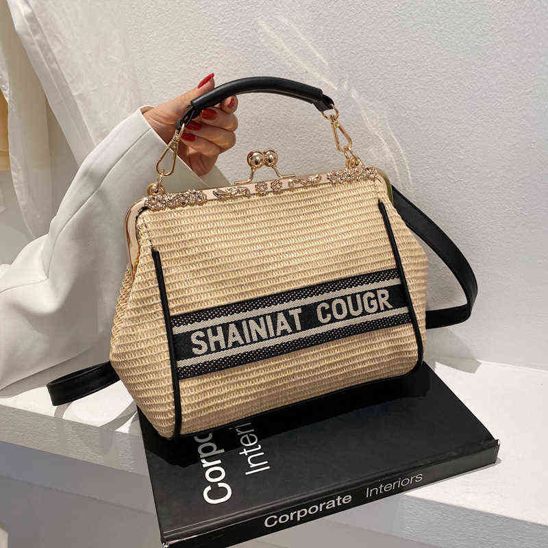 

Bag Women's Bag New Straw Minority Design Portable Women's Korean Messenger Bag Bags Handbag Fashion 220614, Beige english
