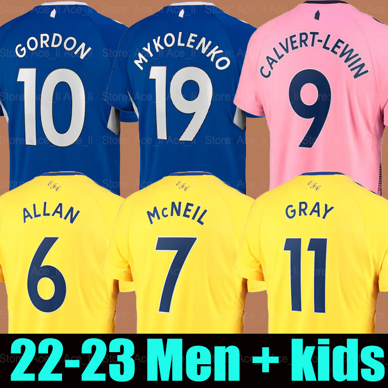 

22 23 GORDON soccer jerseys CALVERT-LEWIN EVERTON GRAY MYKOLENKO 2022 2023 football shirt kit, 22-23 home