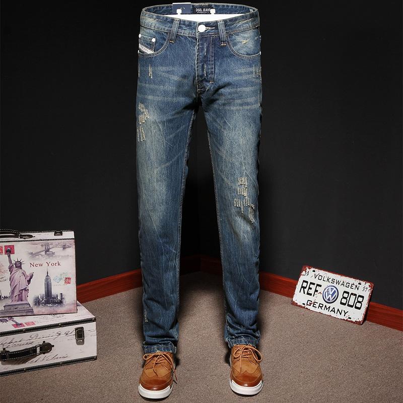 

Men's Jeans High Quality Mens Blue Color Printed For Men Ripped Button Casual Pants Cotton Denim 003DMen's, 777