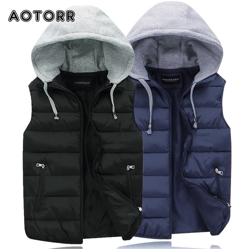 

Men Sleeveless Jacket Hooded Zipper Patchwork Coats Male Windbreak Warm Waistcoat Outwear Solid Color Down Vests Parka 220815, Nmj10grey