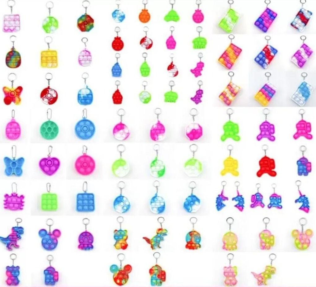 

pops its keychain simple dimple mini key ring trinket keyring silicone fidget toy dinosaur mouse bear animal key pendant FY2597