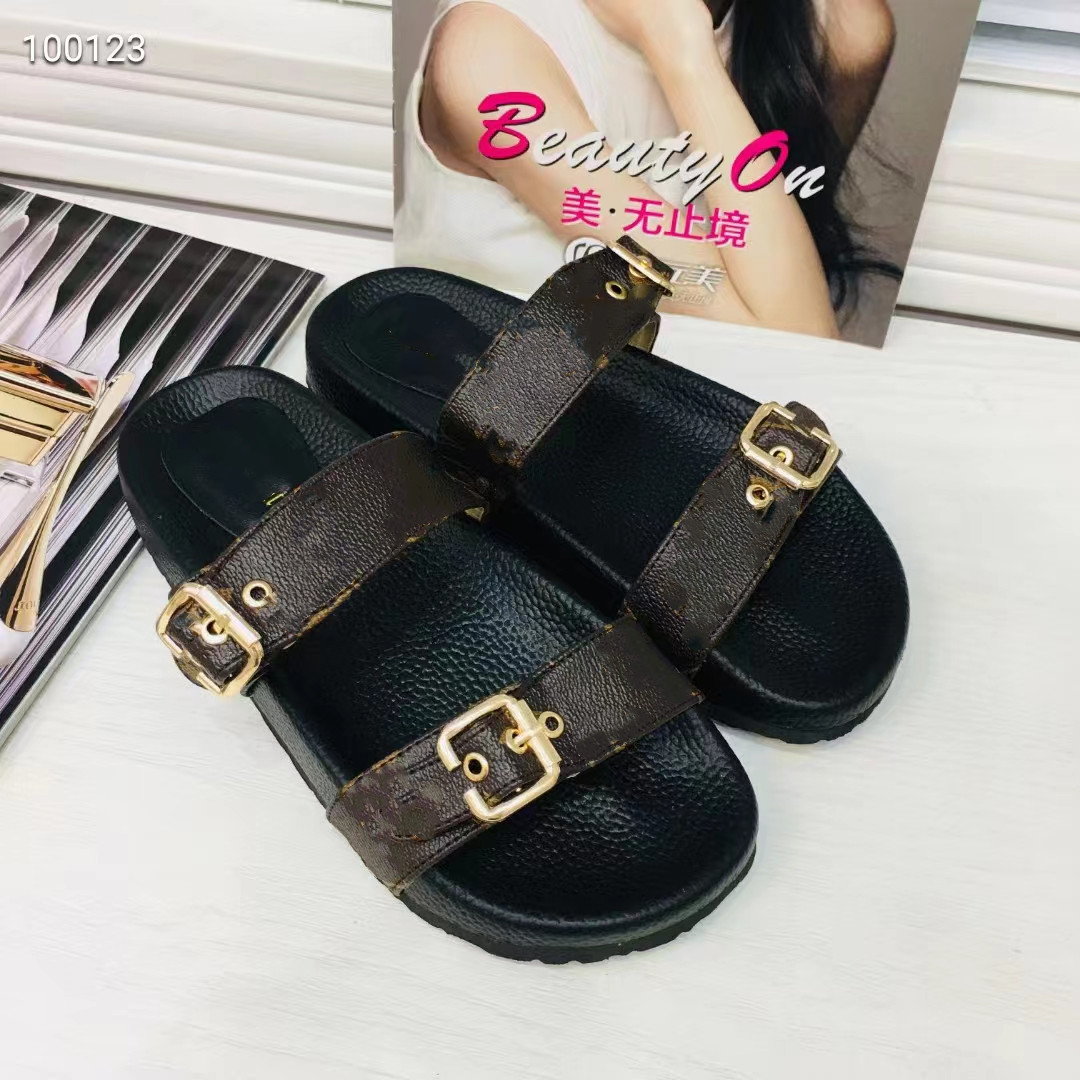 

2022 sandals women slipper men slides waterfront brown leather sandal womens high heels mens shoes 35-42, Khaki