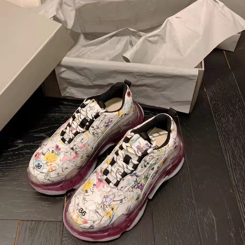 

Designer 17FW men's and women's casual shoes fashion double transparent Gre sole three-layer S crystal sneakers sneakers sneakers daddy shoe, 17