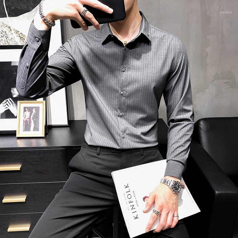 

Striped Shirt Men's Autumn Style Business Casual Youth Trend Urban Self-cultivation Inch Clothes Shirts, Black