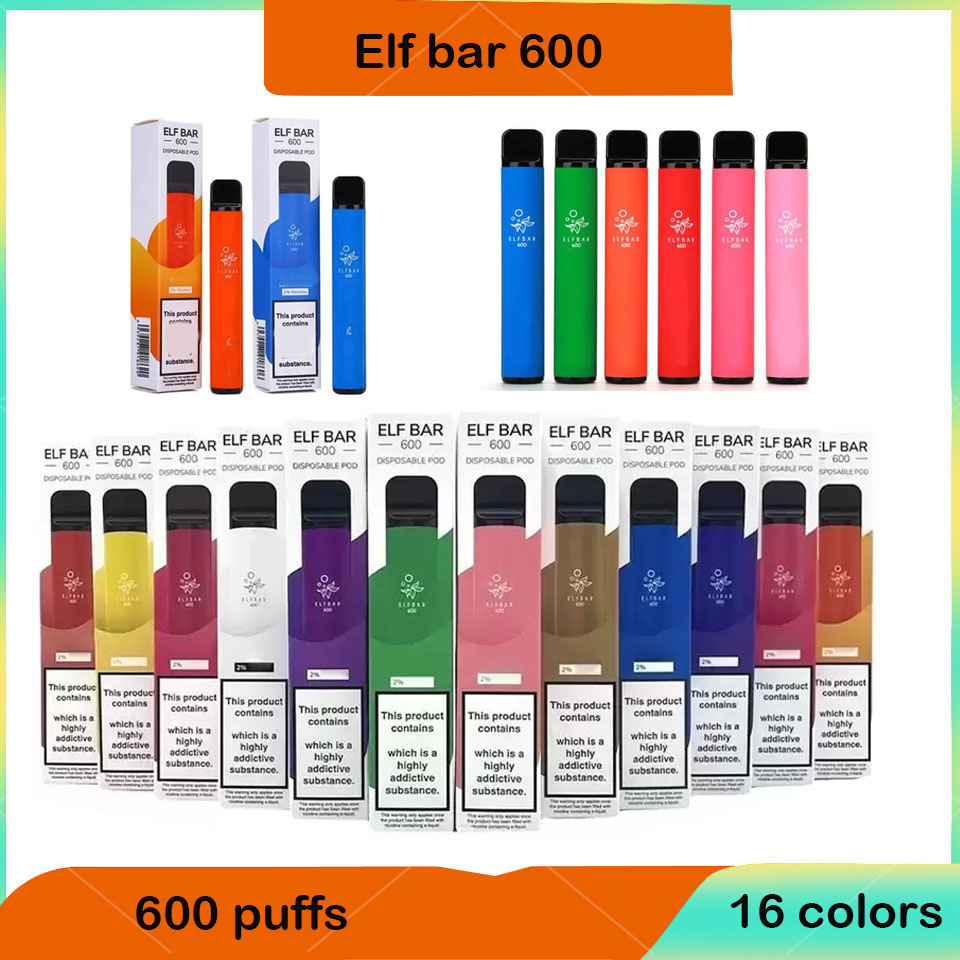 

Elf Bar Elfbar 600 Puffs Disposable E cigarettes 16 colors Vape Pen 2% 2ml Pre-filled Cartridge Pods 550mAh Battery Portable Vaporizer Starter Kit puff plus geekbar