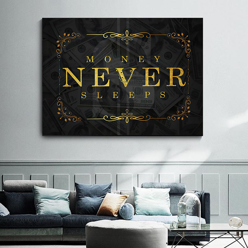 

Black And Gold Motivational Canvas Painting Money Never Sleeps Posters And Prints Wall Art Pictures For The Living Room Decor