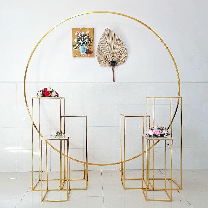 

Party Decoration 200CM Tall Flower Big Circle Floral Holder Billboard Display Balloon Ring Round Rack Shiny Gold Plinth Table With Acrylic T