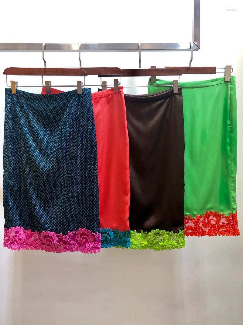 

Skirts Autumn 2022 Women Lace Patchwork Skirt Female Fashion A-line 4 Color Ddxgz2v 10.27, Brown