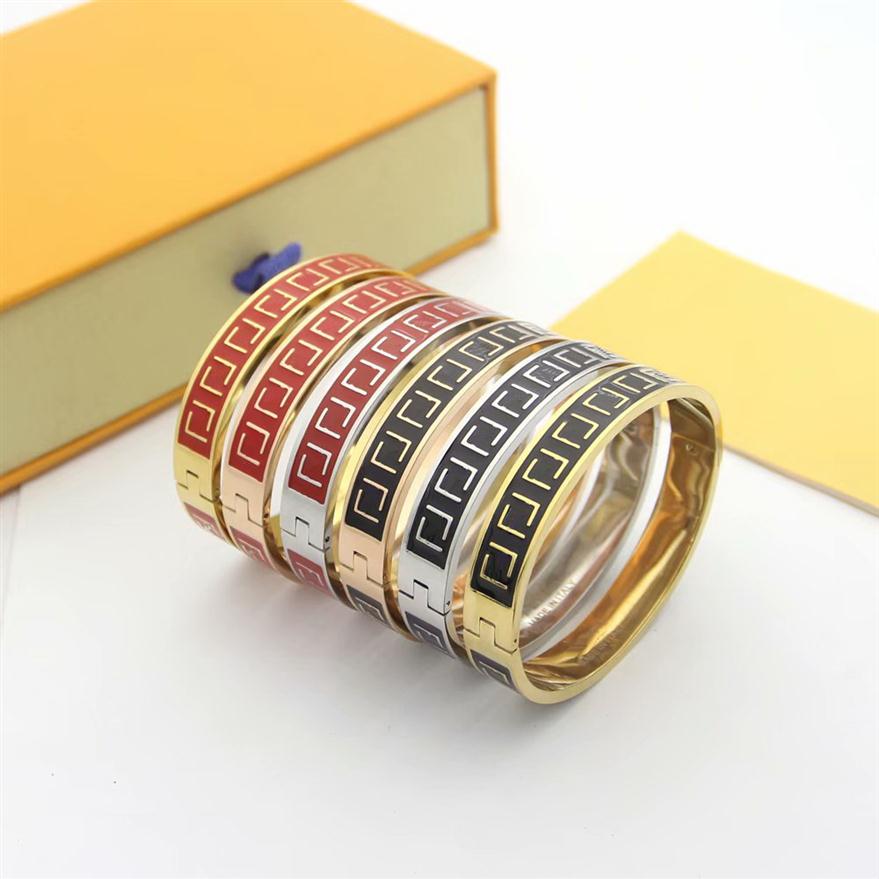 

Europe America Fashion Style Lady Women Titanium steel Engraved F Initials Red//Black Enamel Wide Bangle Bracelets 3 Color254p