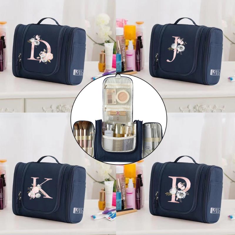 

Cosmetic Bags & Cases Washing Toiletry Storage Bag Hanging Travel Organizer Pink Flower Initials Pattern Women Makeup BagCosmetic, Dark blue