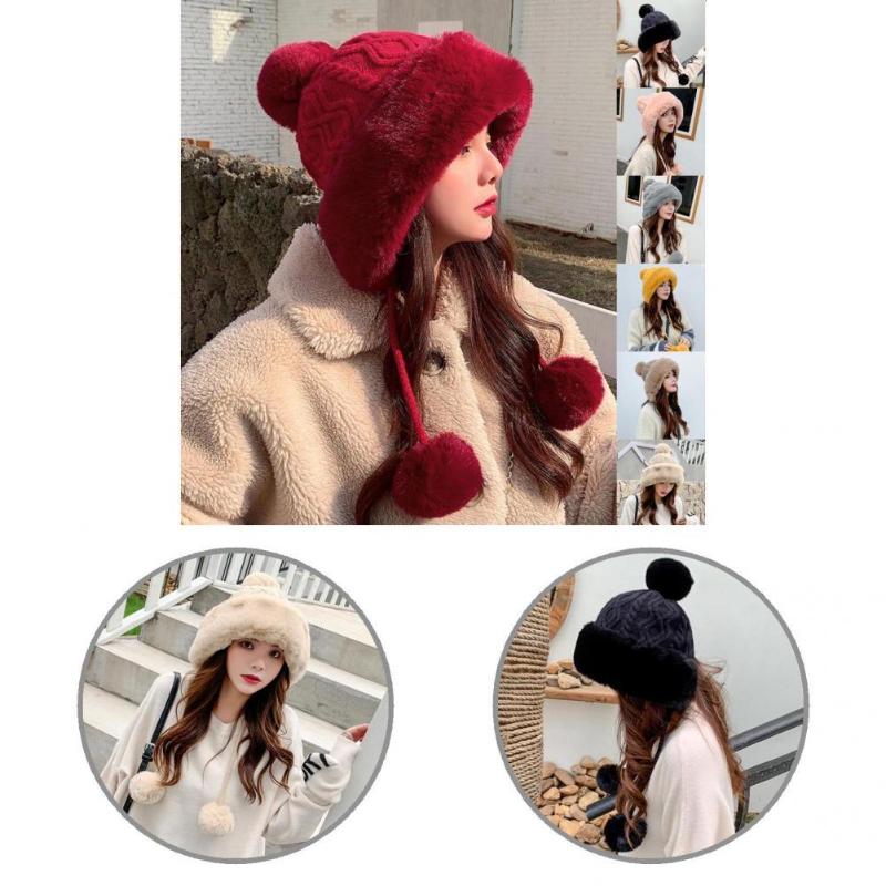 

Visors Lady Simple Cute Knitting Cap Female Women Three Plush Balls For Dating, Grey