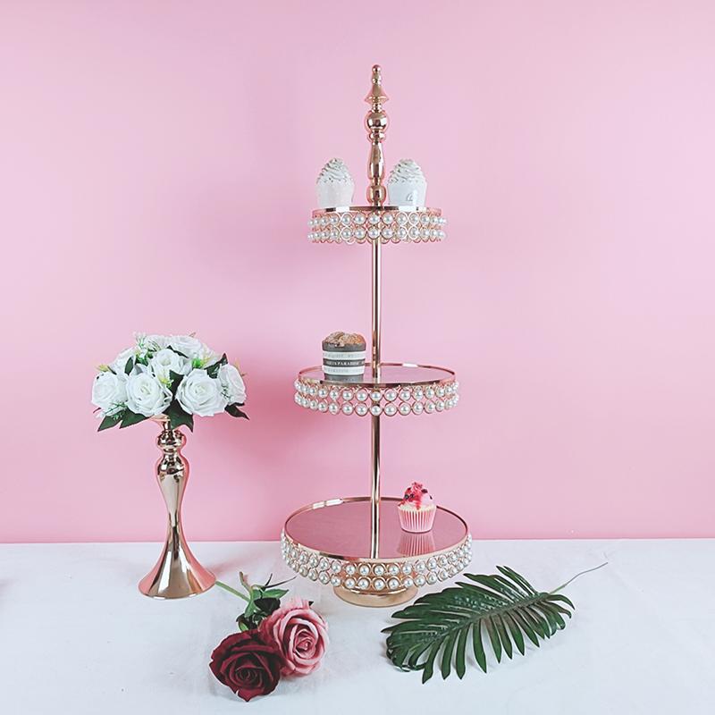 

Other Bakeware 1pcs 2 Tiers Pearl Cupcake Stand Party Display Wedding Decoration Wrought Iron Birthday Tray Dessert Fudge Desktop Afterno