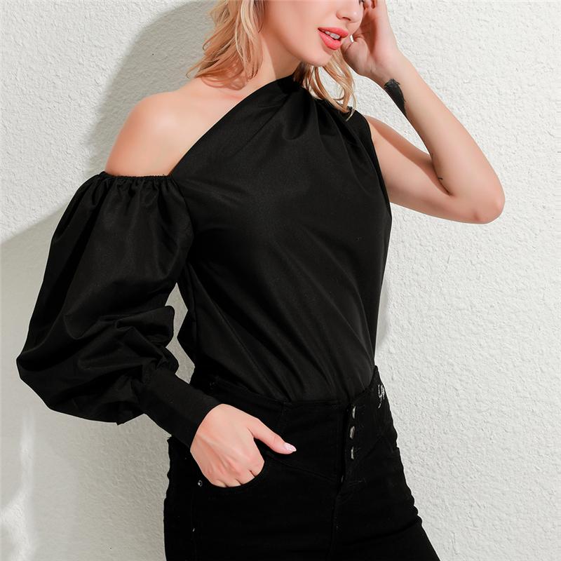 

Women' Blouses & Shirts Sexy One Off Shoulder Women Tops Mature Casual Elegant Club Long Lantern Sleeve Solid Color ShirtsWomen, White
