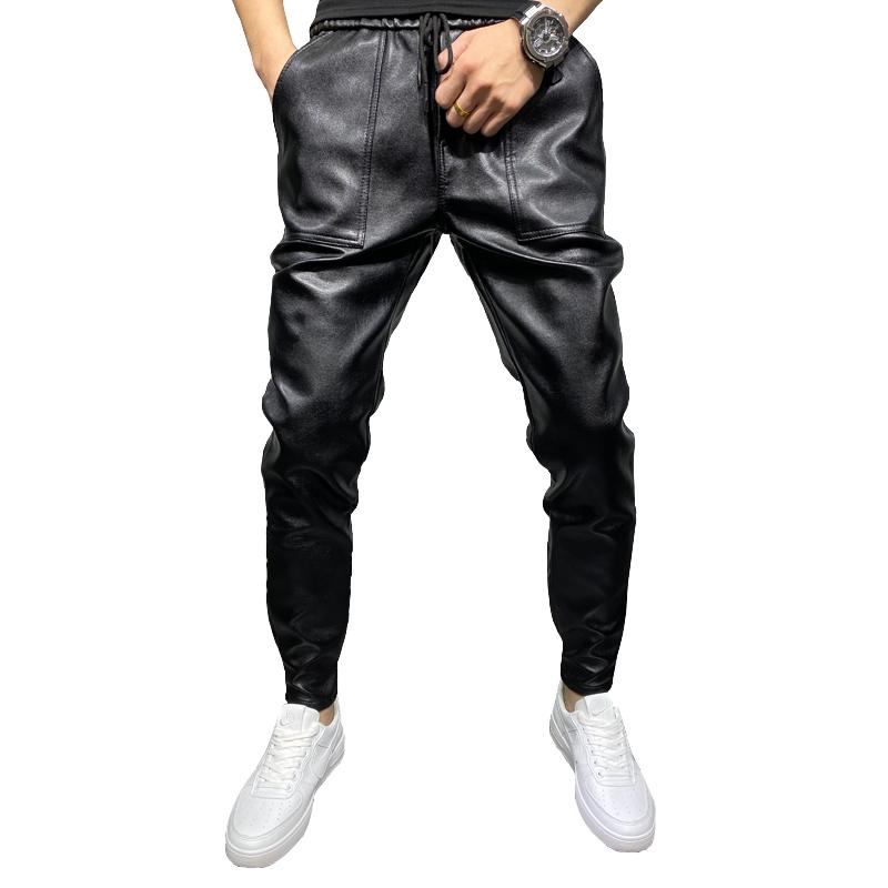 

Men's Pants Arrivals Winter Thick Warm PU Leather Men Clothes 2022 Simple Big Pocket Windproof Casual Trousers Black Plus Size 40Men's