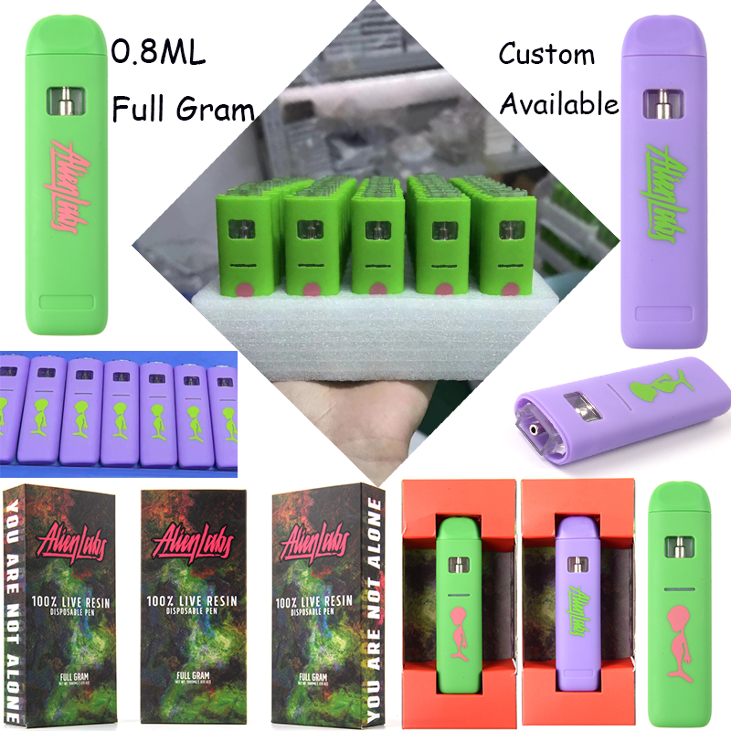 

Ready To Ship Green Puprle Alien Labs 0.8ml Full Gram E Cigarette Disposable Vape Pen Vaporizer Device Pod With Box Package 10 Strains Stickers