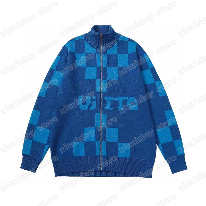 

22ss Mens Designers Sweaters luxury Men Womens Plaid Jacquard letter Checkerboard Man Paris Fashion Top Quality Street long Sleeve blue S-XL