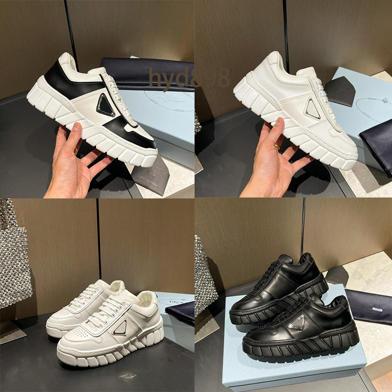 

New Prada designer ladies casual shoes travel luxury fashion white black triangle lace thick rubber sole 100% leather fabric gym coach walking sneakers., Red
