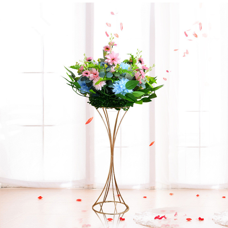 

50cm Gold Flower Vases Flower Stands Metal Road Lead Wedding Table Centerpiece Flowers Rack Holder For Event Party Decoration, As described