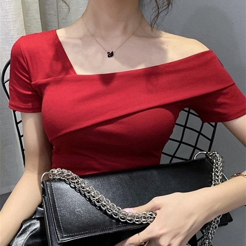 

MadBlack European Clothes Fashion Asymmetrical Hollow Out T-Shirt Women Summer Back Tops Bottoming Shirt Tees T02210 220402, Yellow