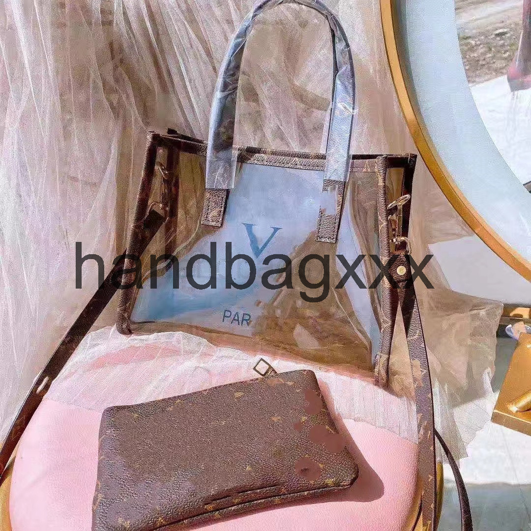 

designer bags luxury tote clear shoulder bag handbag tote crossbody Cosmetic Women two piece purse Top Quality famous PVC, Brown