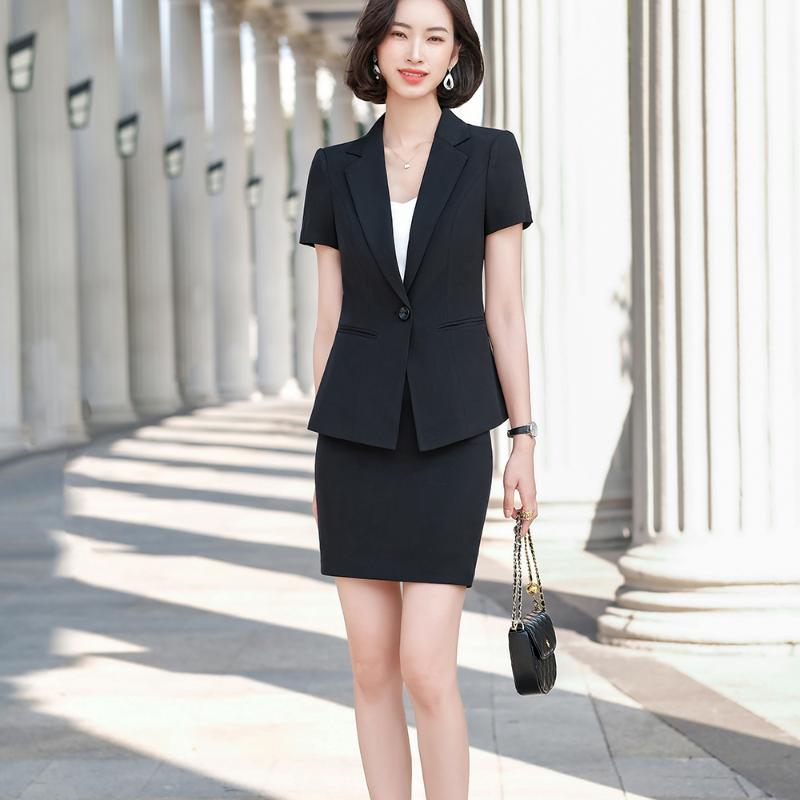 

Two Piece Dress Summer Female Elegant Women' Skirt Suit Black Blazer Bussiness Jacket Office Lady 2 Pieces Set Plus Size -5XLTwo, Black skirt suit