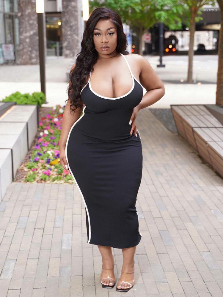 

Plus Size Dresses Woman Dress Backless Summer Sleeveless Strap Bodycon Elegant Lady Sexy Tight Wholesale Bulk DropPlus Jasp22, Black