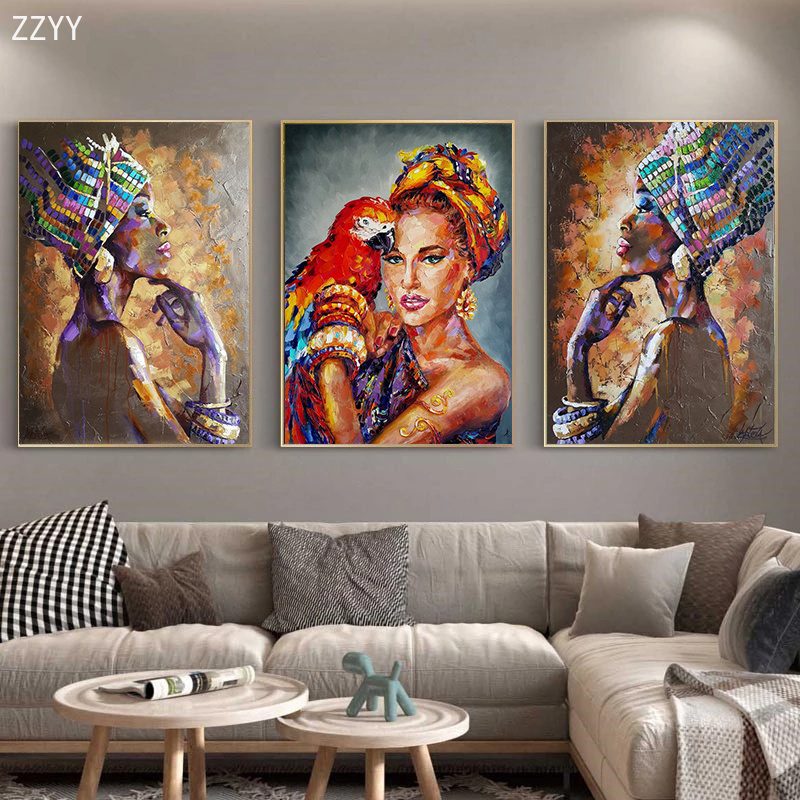 

Abstract African Woman Art Canvas Print Painting Colorful Portrait Poster Wall Art Pictrues for Living Room Home Decor No Frame